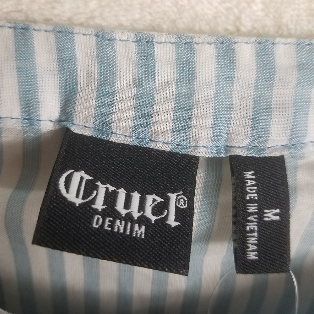 Cruel Denim Button Down Blouse Womens M Blue Star Stripe Excellent Mixed Media - Picture 3 of 4